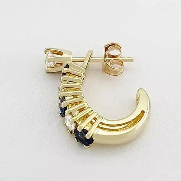 Genuine Blue Sapphire & Diamond * Single* Earring 14k Yellow Gold